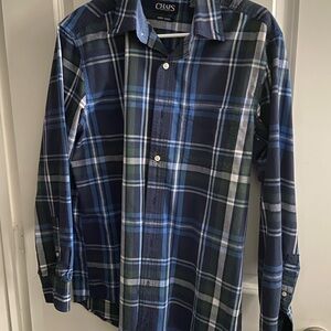 Chaps Men's Blue and Green Plaid Shirt-Med